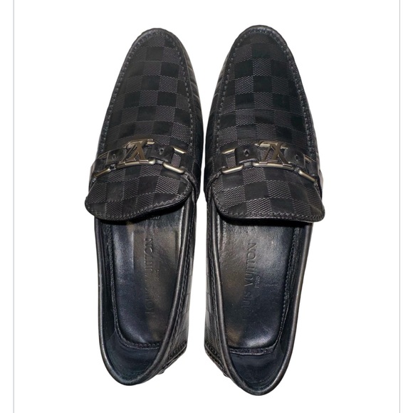 Louis Vuitton Black Damier Leather Hockenheim Slip On Loafers Size 8 Uk/ 9 US - Picture 8 of 11